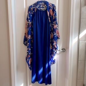 Grecian Cynthia Rowley maxi dress with floral kimono